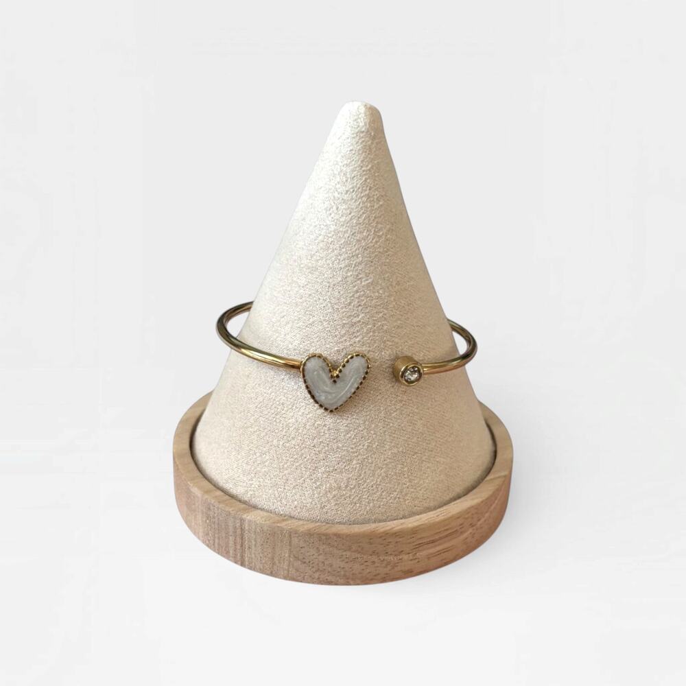 White Heart Open Cuff Bracelet